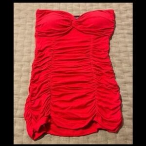 bebe Red Ruched Strapless Top